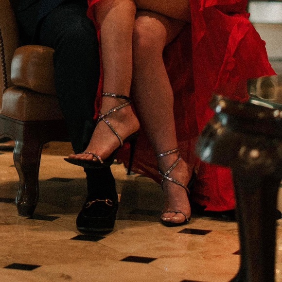 Saint Laurent crystal-embellished glossed-leather and silk high-heeled sandals - Picture 5 of 6